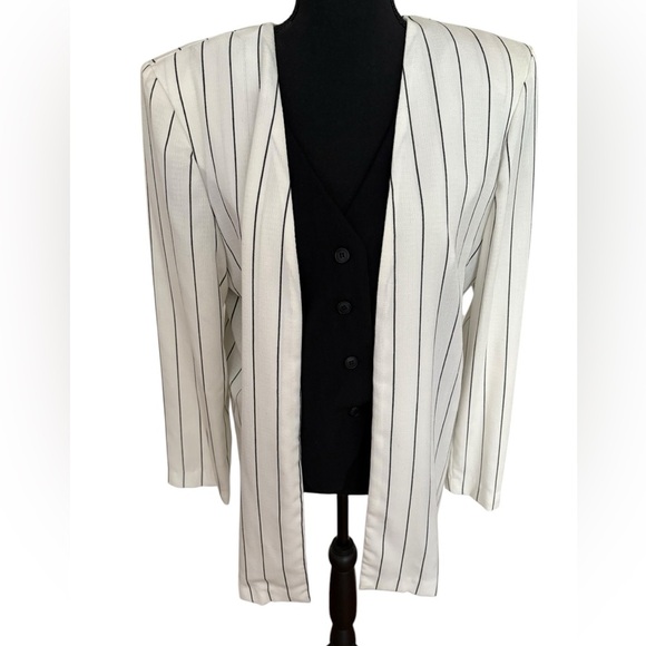 Vintage White Pinstripe button down Vest jacket size M - Picture 3 of 16